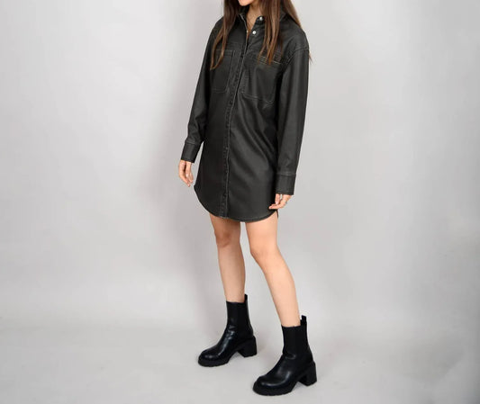 RD International - Aliska Distressed Faux Leather Snap Front Shirt Dress - Rack Hunt