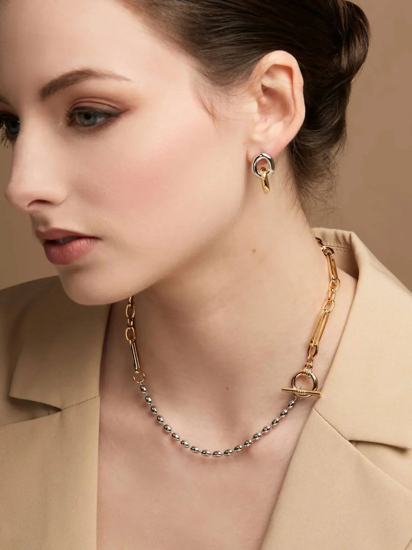 Rho - Women's Two-tone Small Link Drop Earring - Rack Hunt