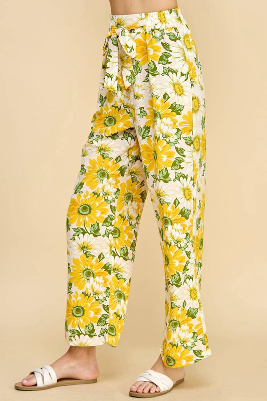 Floral Print Paper Bag Waist Pants