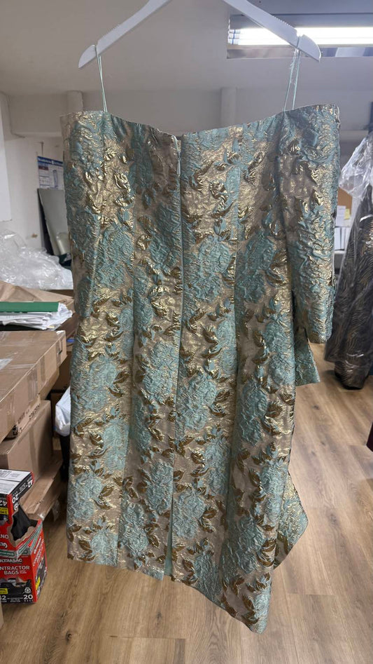 Women's 3/4 Sleeve Brocade Ruffle Midi Dress