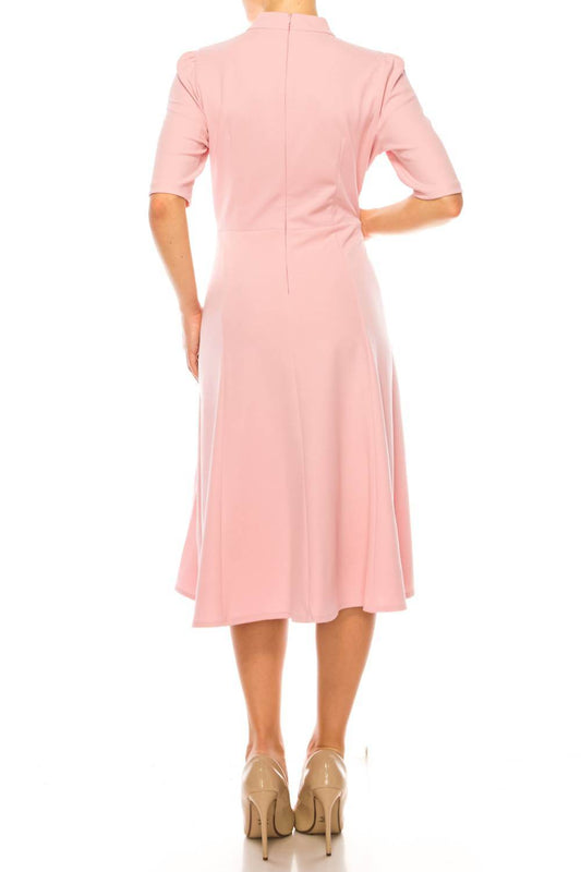 Ivy & Blu - 3/4 Sleeve Mock Neck Fit And Flare Dress - Rack Hunt -