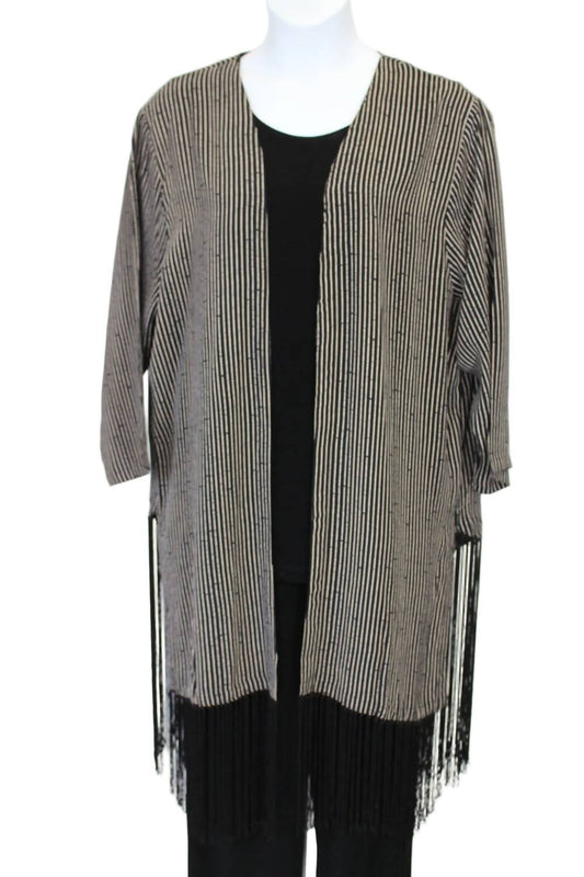 Women's Bamboo Striped Duster with Fringe