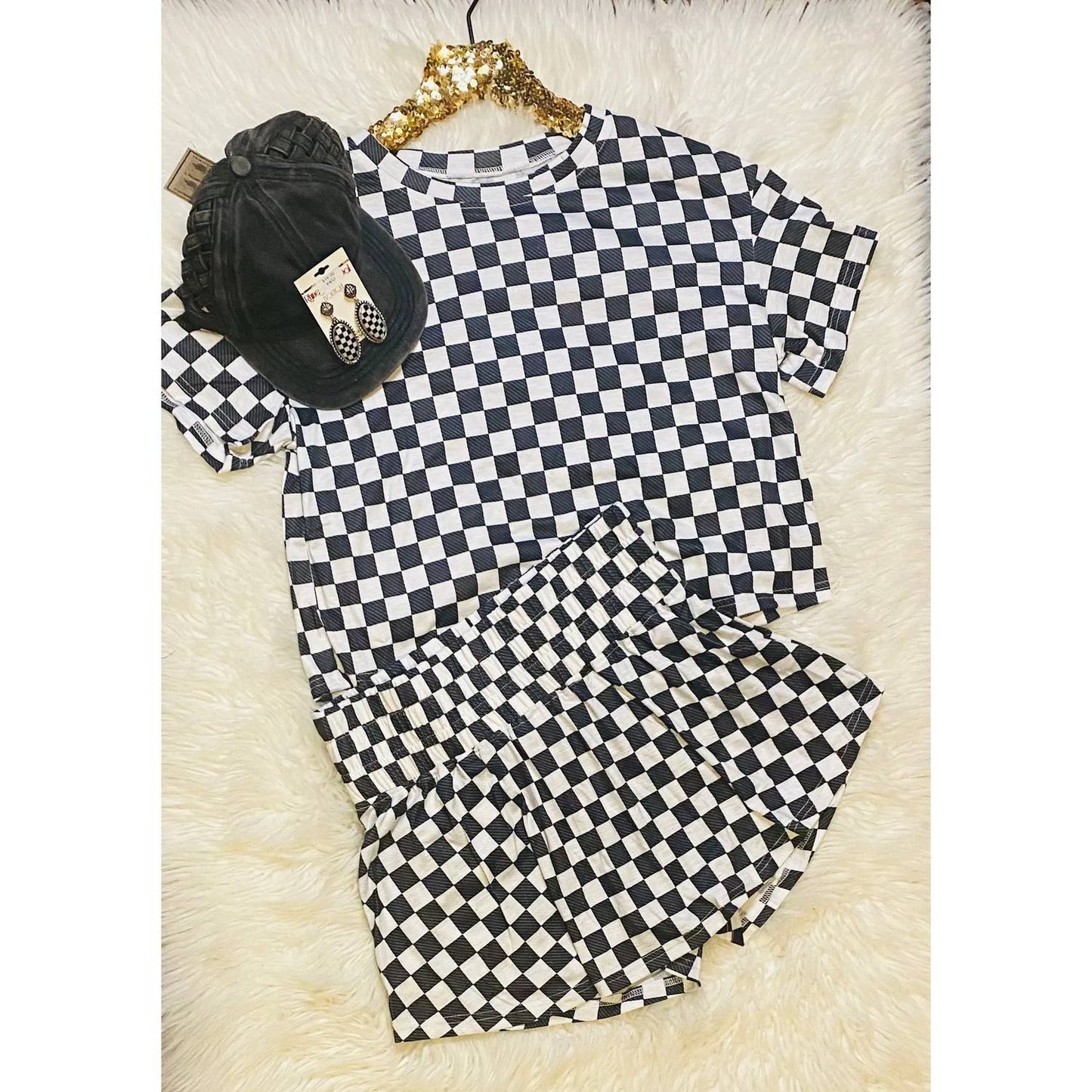 Checkerboard Top And High Waist Skort Set