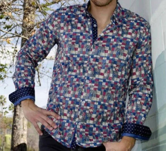 Men's Color Tiles Shirt With Trim