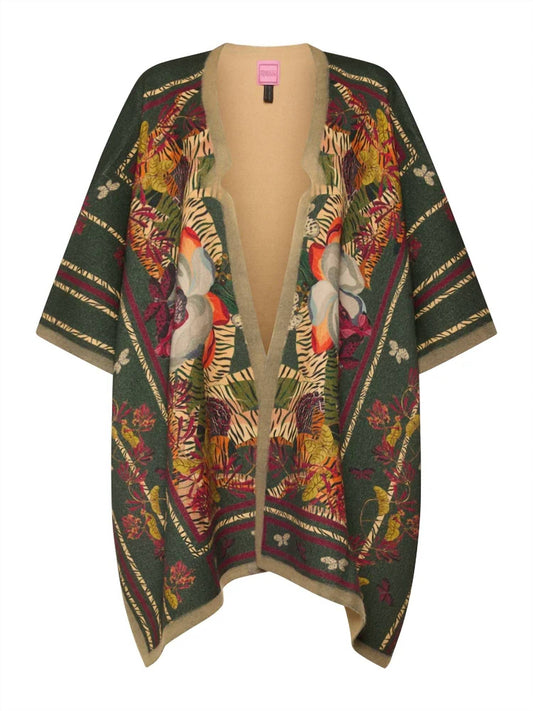 Printed Wool Poncho Cape