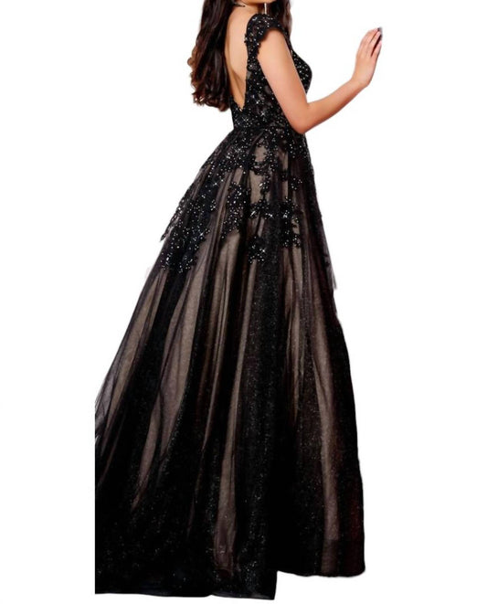 Embroidered Glitter Tulle Dress