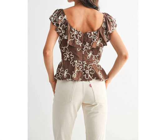 Kait Embroidered Floral Ruffle Blouse