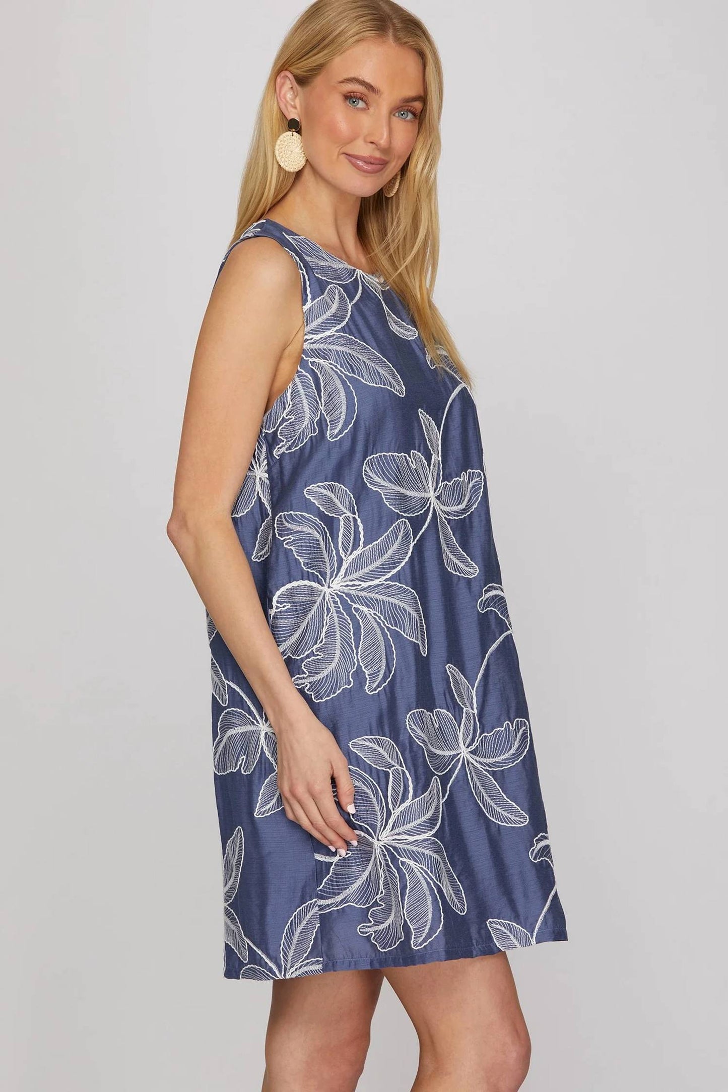 Sleeveless Woven Embroidered Mini Dress