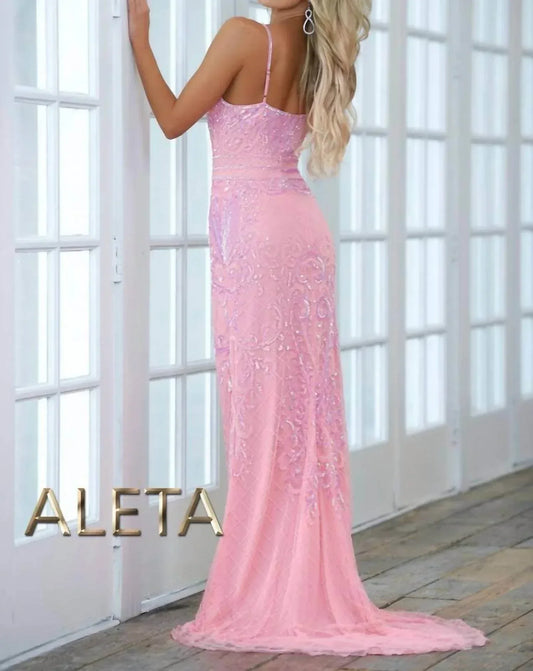 Aleta - Graceful Straight Neckline Beadwork Pattern Prom Dress - Rack Hunt