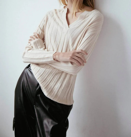 Amanda Maria - Cashmere Blend Ribbed V Sweater - Rack Hunt