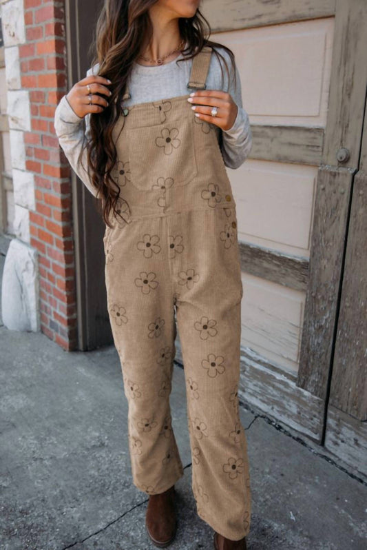 Flower Print Orduroy Overalls