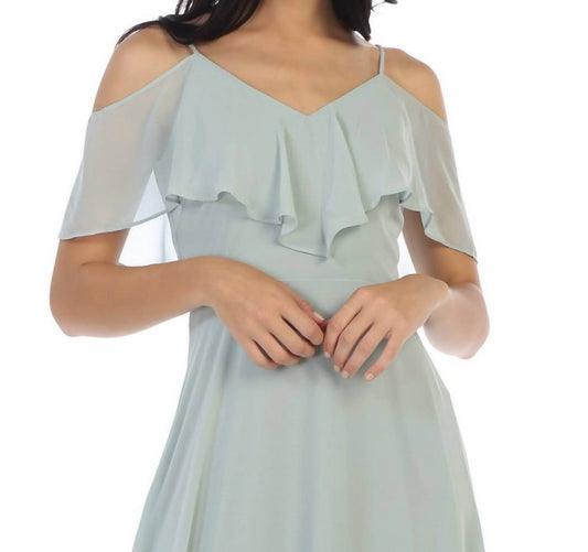 Eva USA - Chiffon Cold Shoulder Ruffle Sleeve Bridesmaid Dress - Rack Hunt