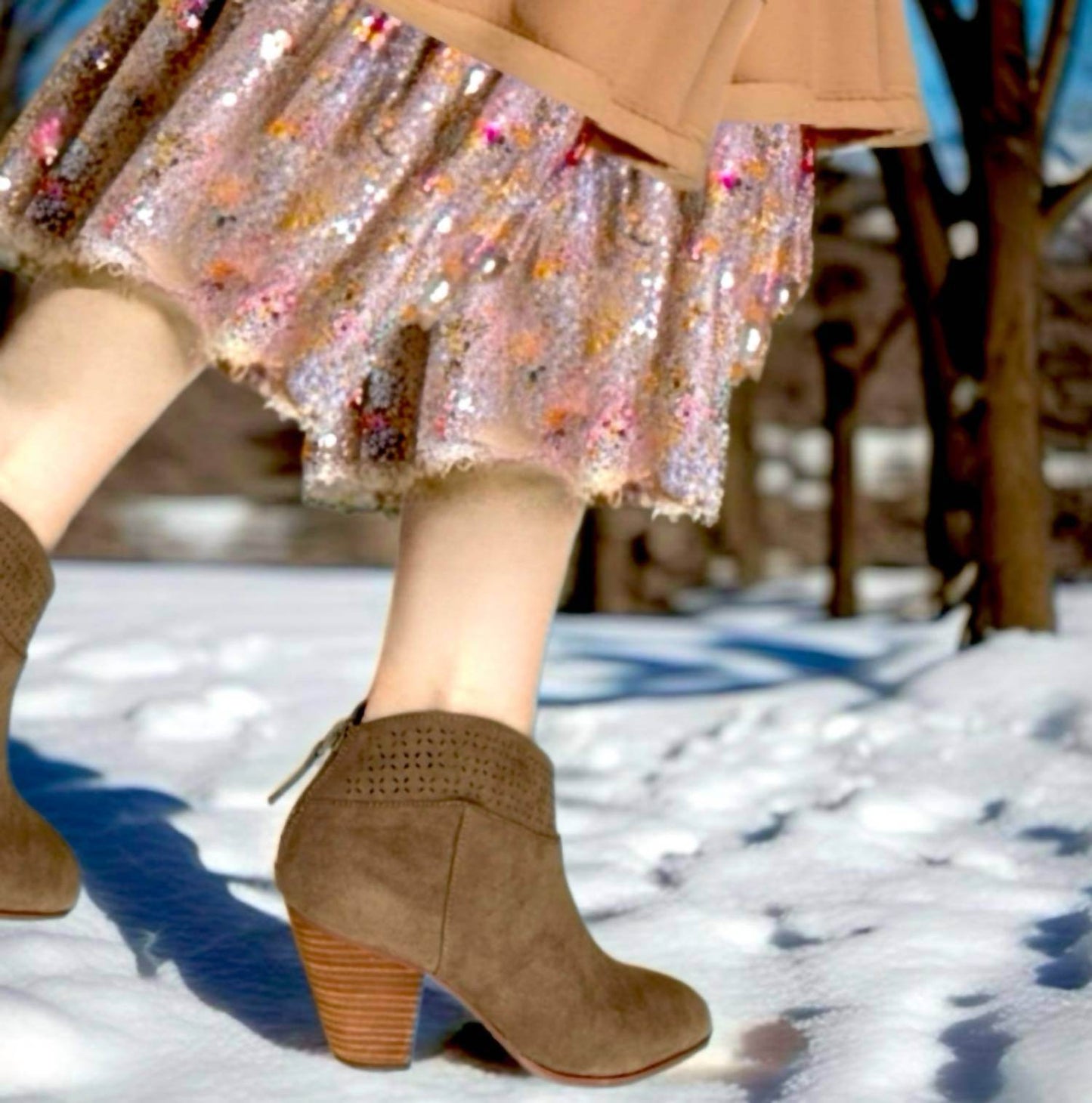 Violet & Red - Women's Lazer Cut Topline Boho Chic Heeled Bootie - Rack Hunt -