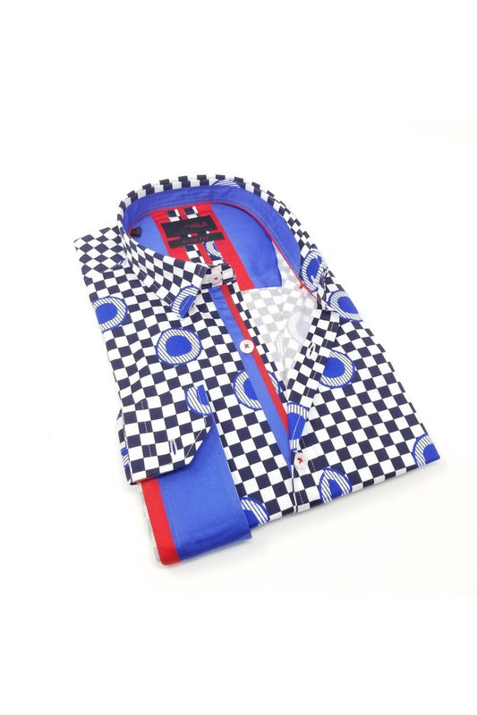 Digital Print Button Down Shirt With Checkerboard Design