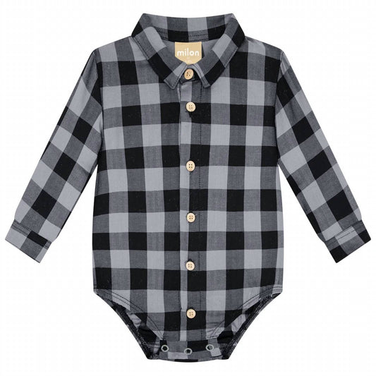 Boy's Plaid Collar Onesie Set