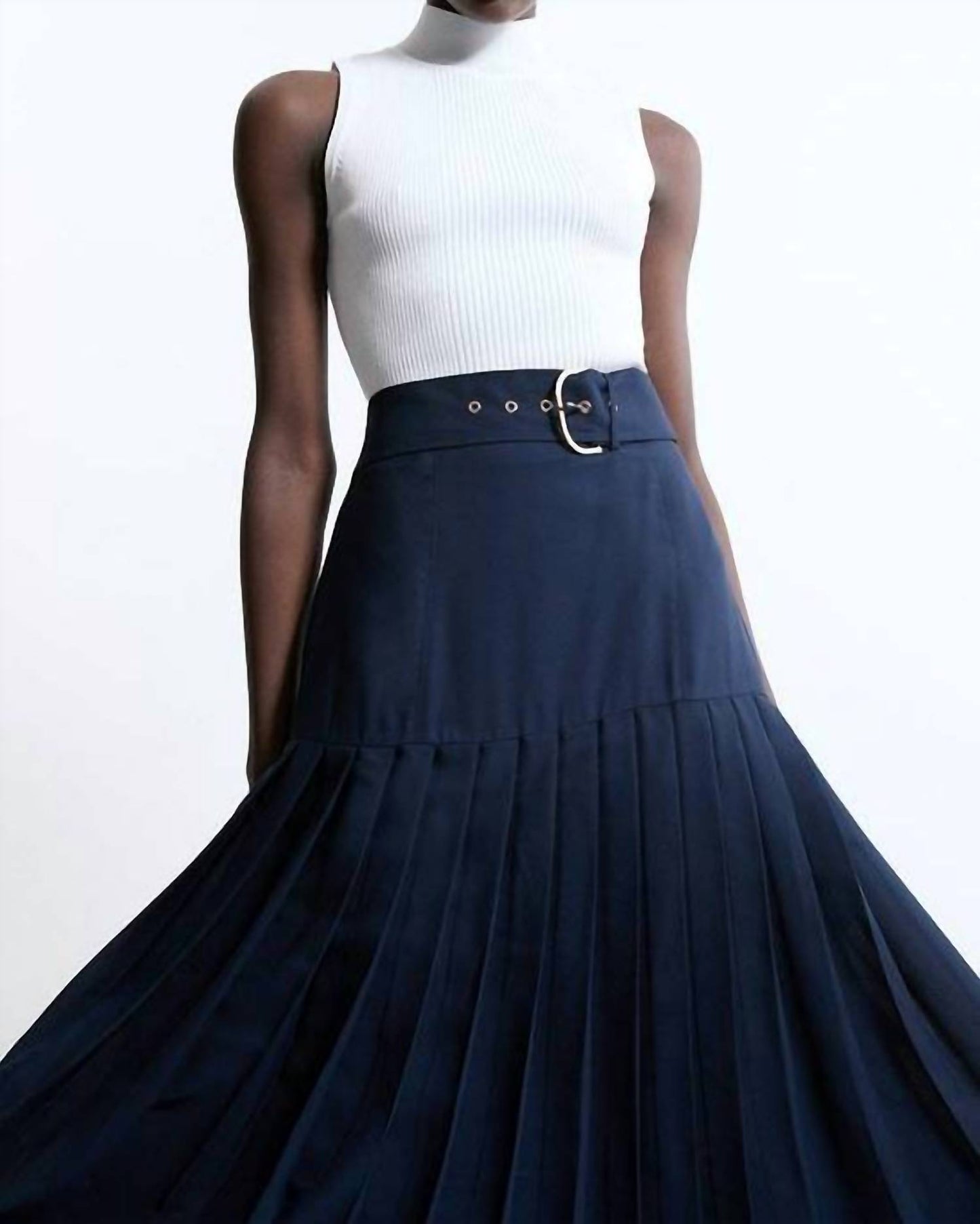 Tall Georgette Asymmetric Pleat Woven Midi Skirt