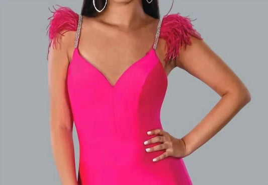 Stella Couture - Feathered Rhinestone Shoulder Formal Gown - Rack Hunt