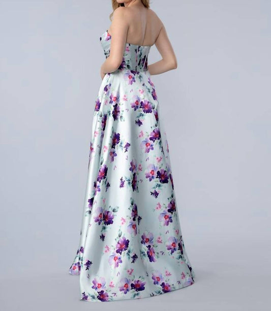 Long Formal A Line Floral Print Prom Dress