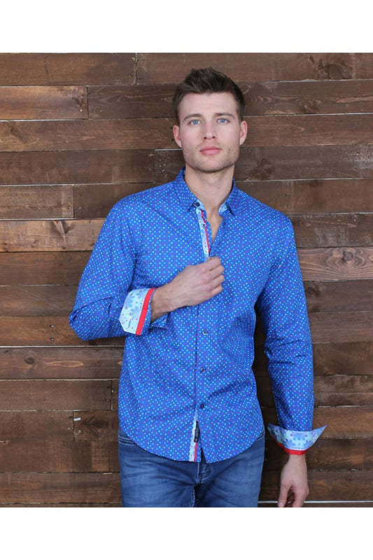 Colorful Dots Button Down Print Shirt With Trim