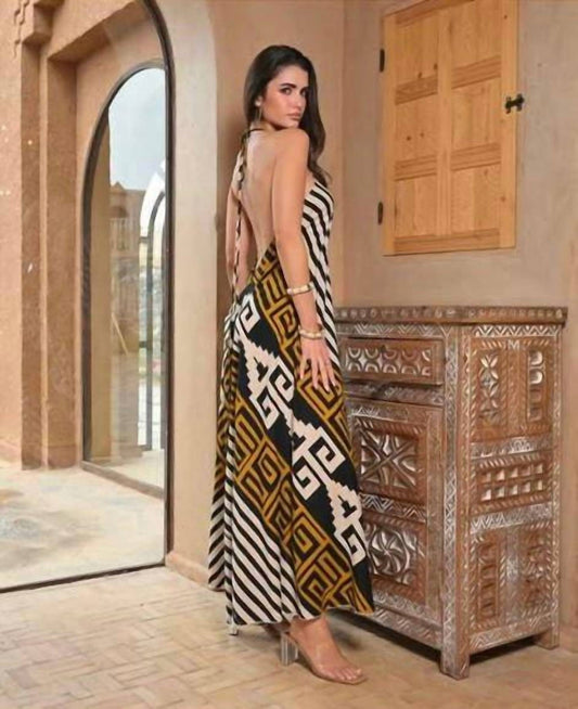 Levane V-neck Geometric Print Maxi Dress