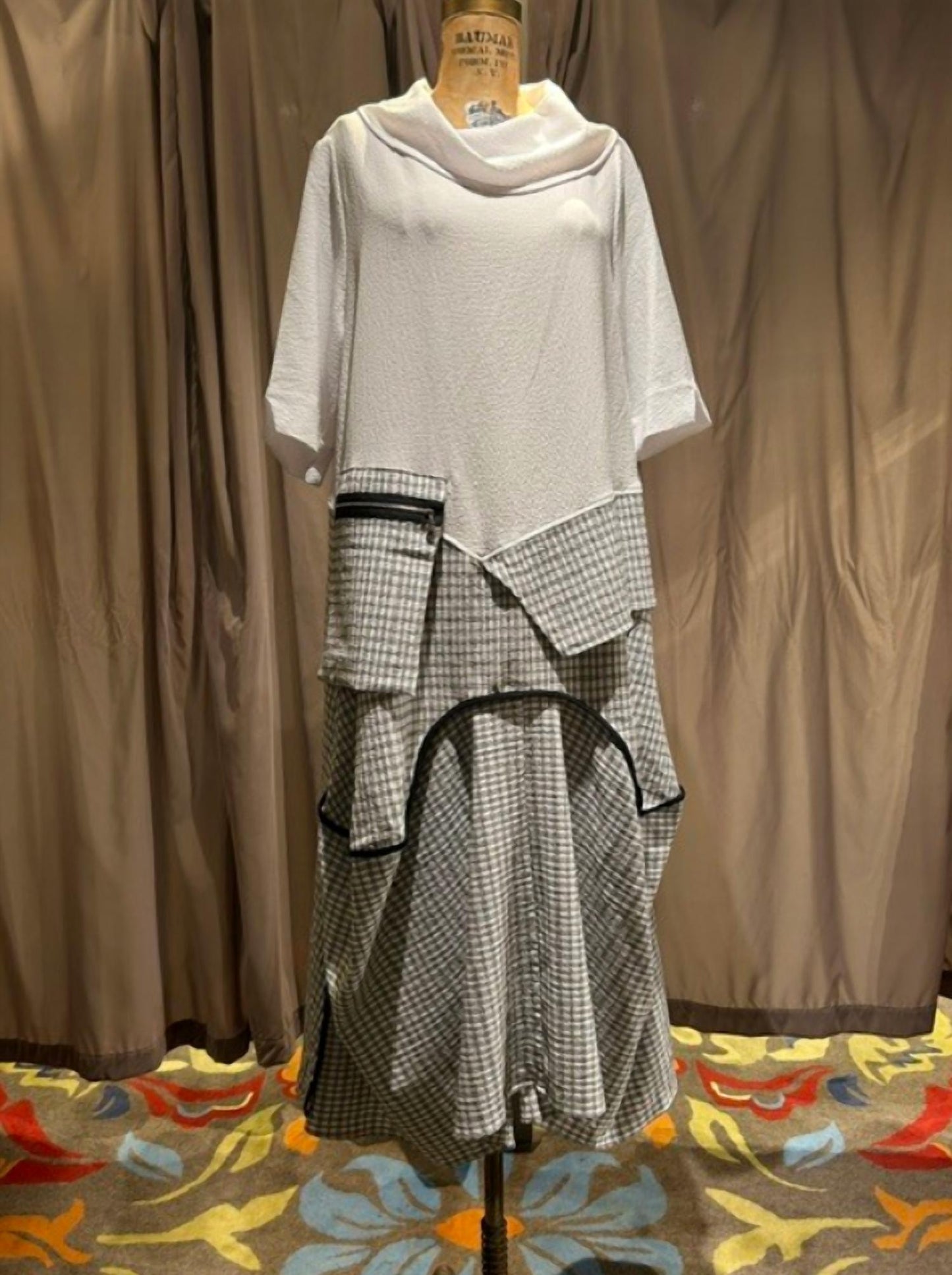 Women's Cowl Neck Plaid Midi Dress