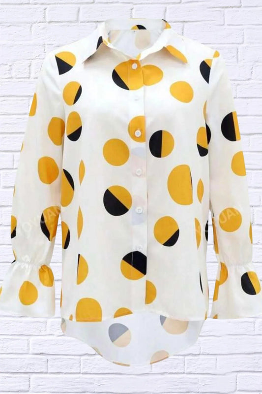 Diva USA - Polka Dot Asymmetrical Shirt with Flared Sleeve - Rack Hunt