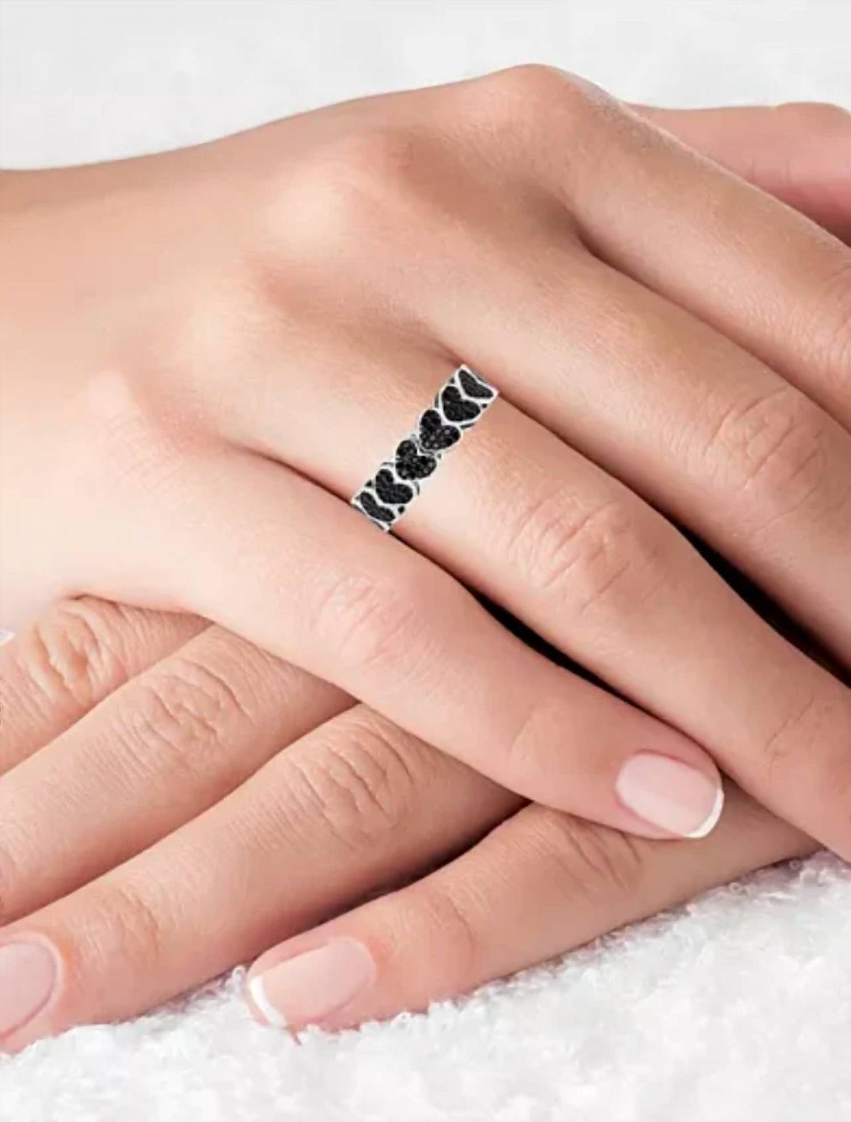 Women's Spinel Pave Hearts Eternity Ring