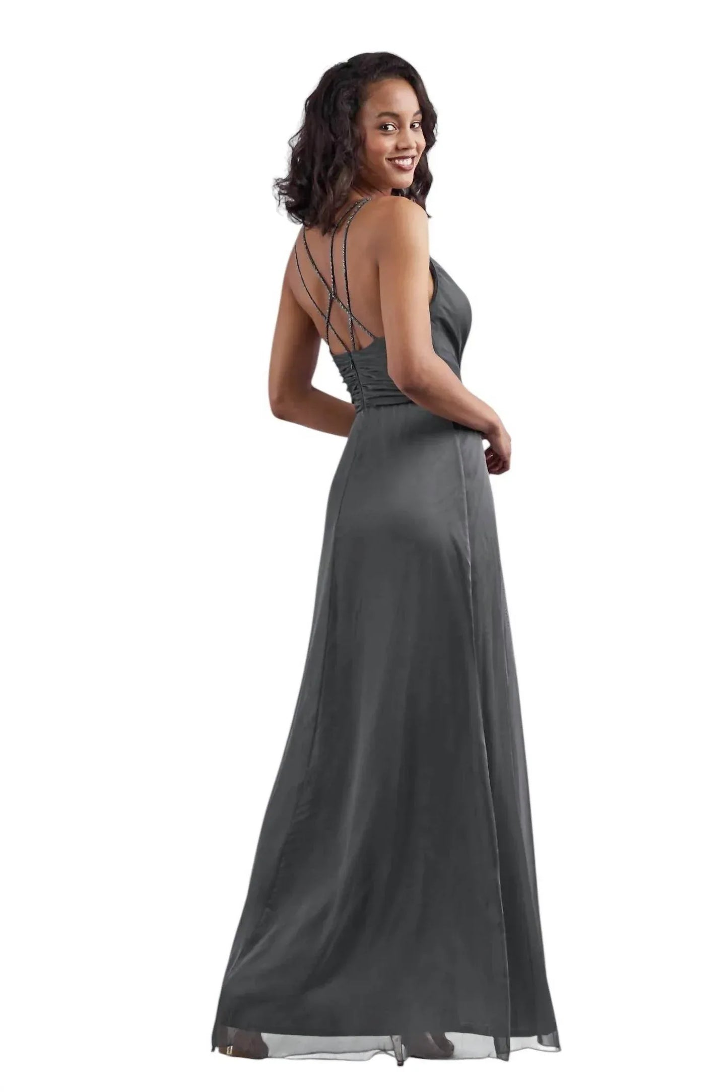 Belsoie - Tiffany Chiffon Long Bridesmaid Dress with V-neckline - Rack Hunt