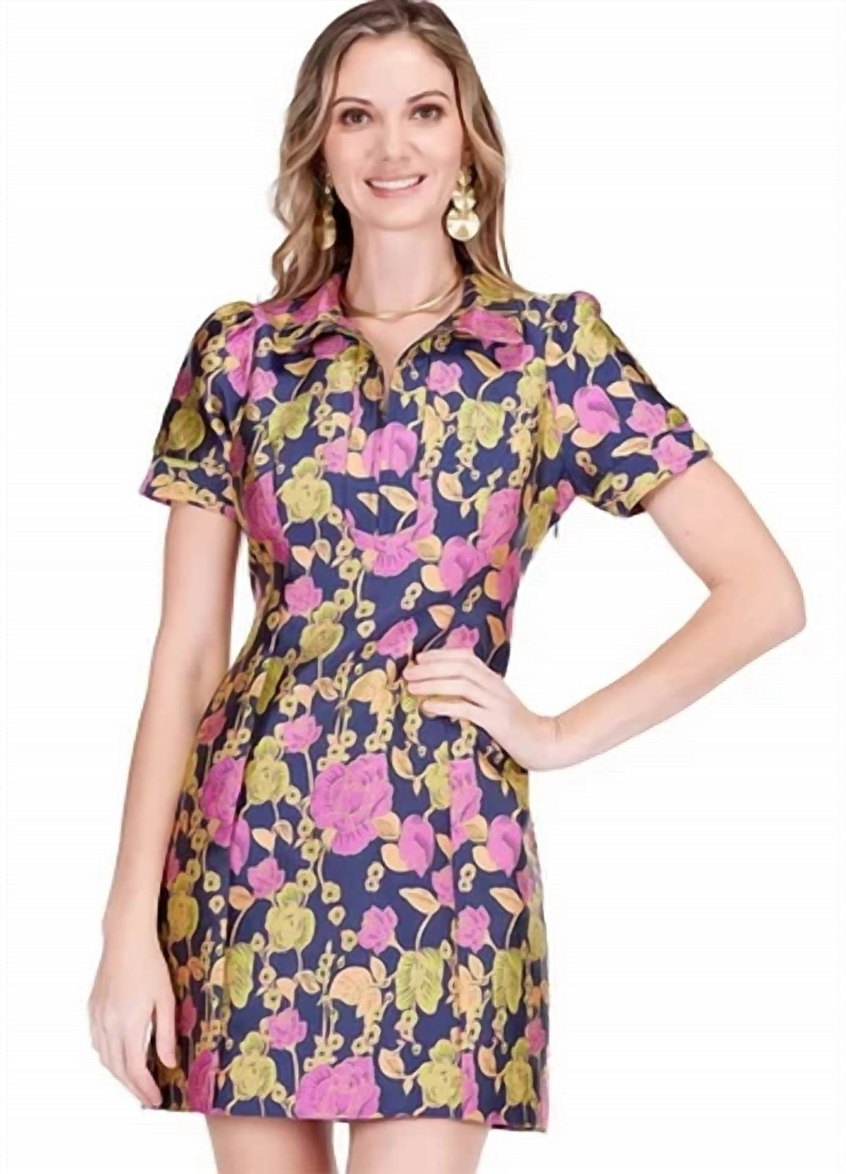 Vibrant Vines Front Zip Fitted Dress