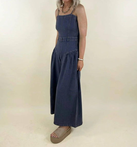 Azura Women's Avery Belted Wide Leg Jumpsuit in Denim - view 2