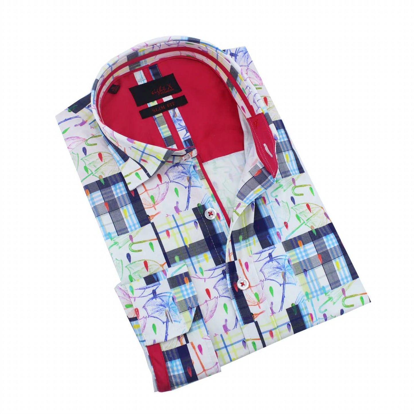 Umbrellas And Plaid In Colorful Rain Drops Button Down Shirt