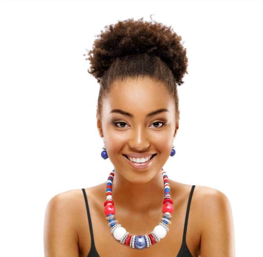 Women's Americana Mix Beads Disks Necklace Set