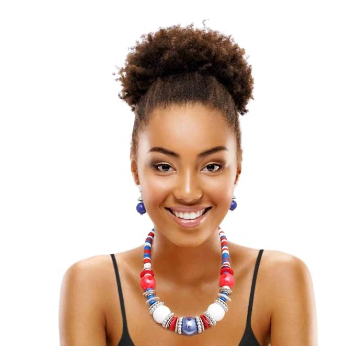 Women's Americana Mix Beads Disks Necklace Set