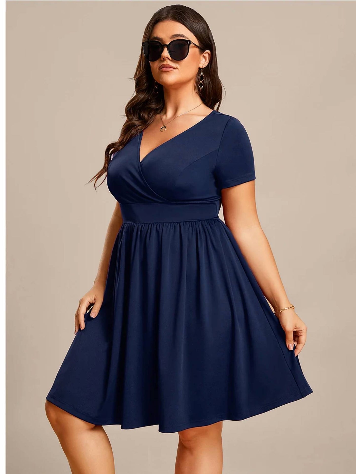 Knee Length V Neck Cocktail Dress - Plus