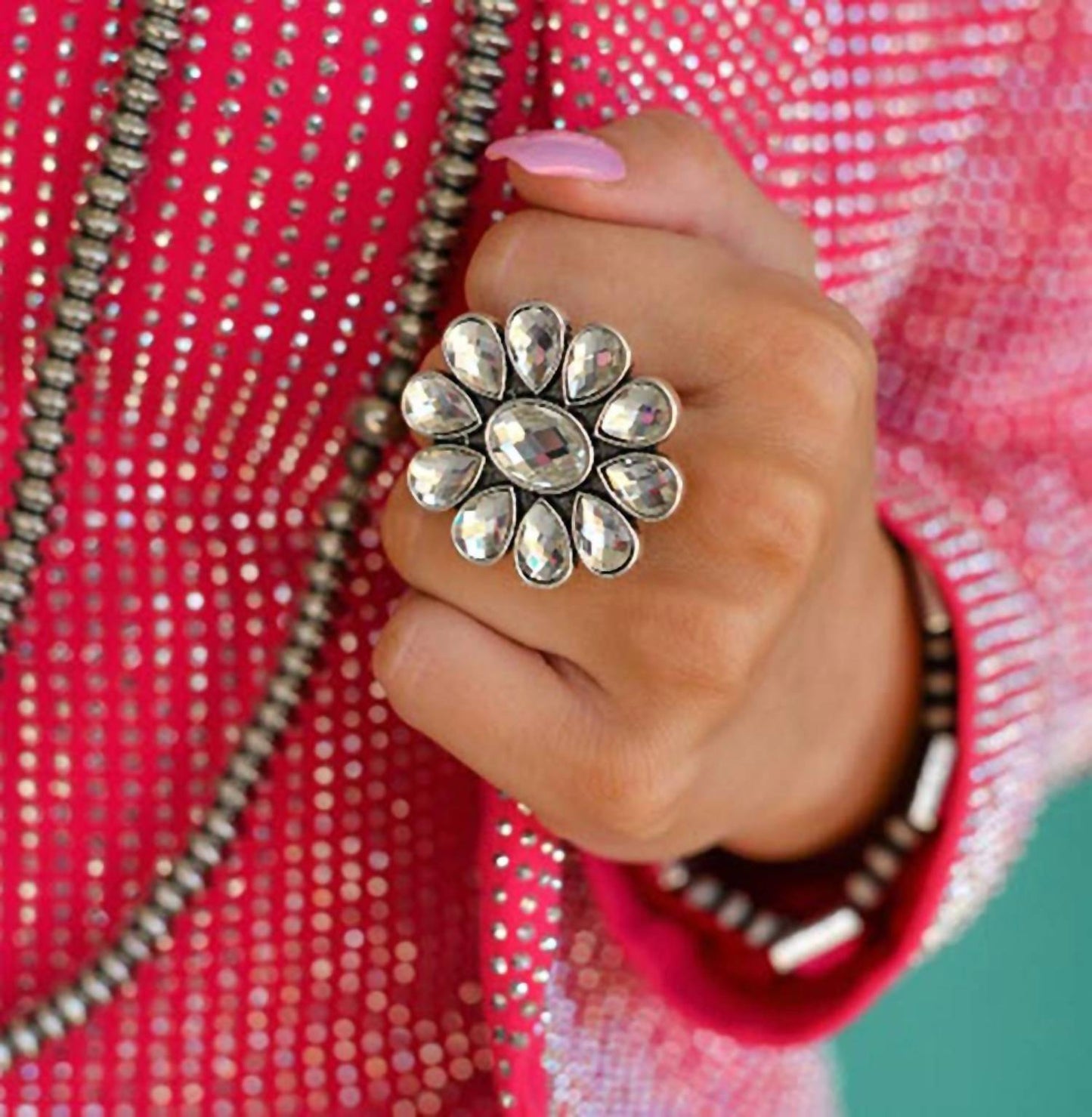 Adjustable Rhinestone Flower Cluster Ring