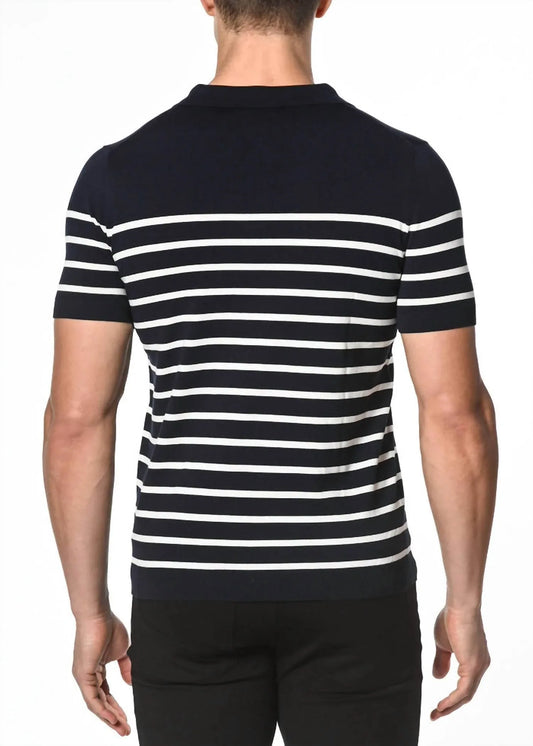 Postmarc - 3-button Striped Knit Polo Shirt - Rack Hunt