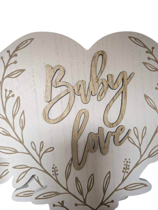 Young's Inc - Baby Love Wood Heart Wall Sign - Rack Hunt -