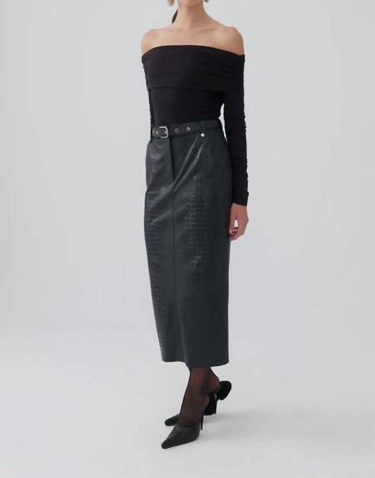 Faux Leather Midi Skirt With Belt