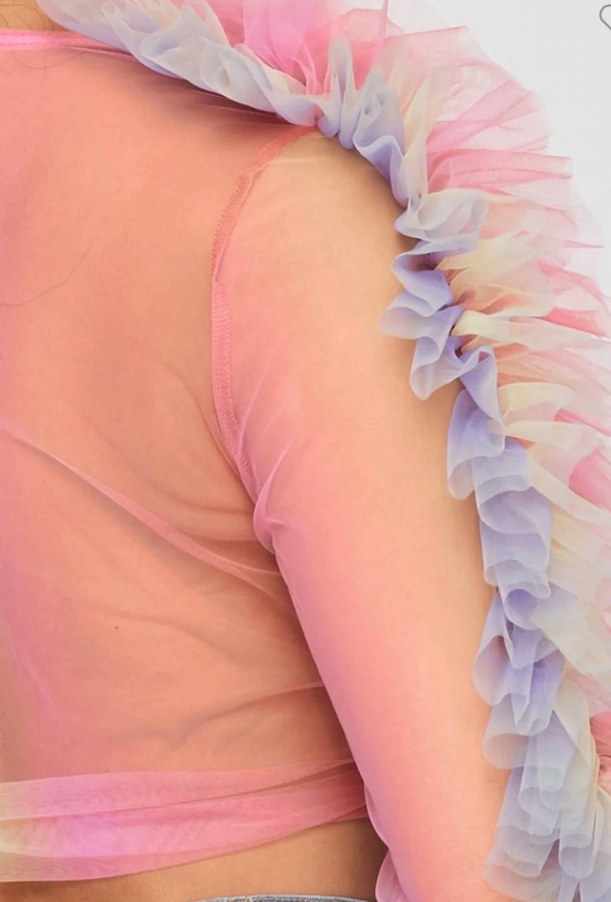 Reach Higher Tulle Mesh Ruffle Top