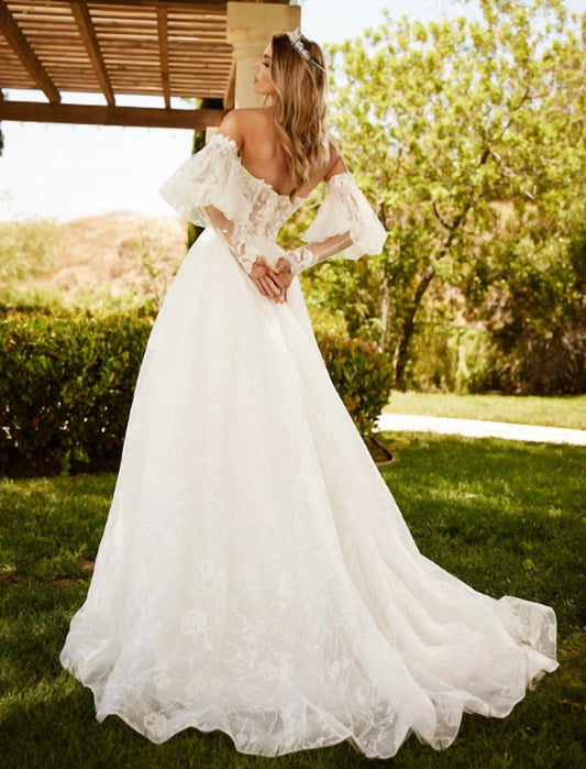 Puff Sleeve Strapless Bridal Gown