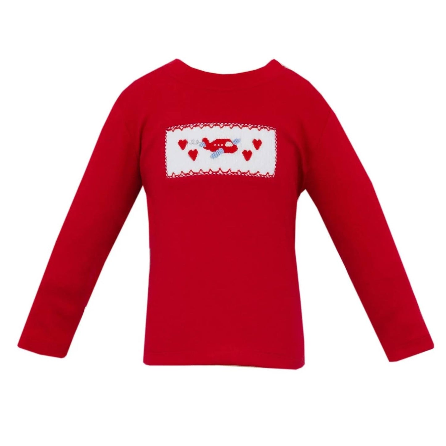 Kid's Valentines Plane Smocked Long Sleeve Knit Shirt