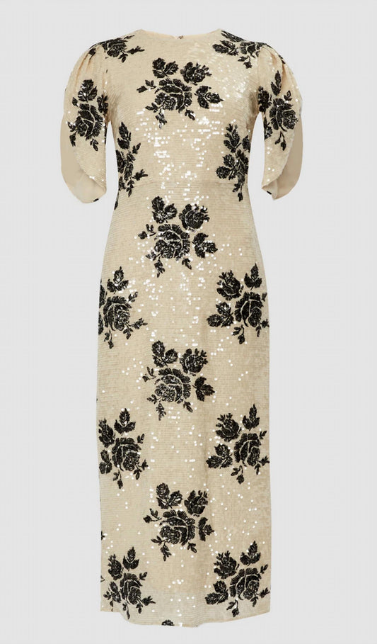 Short Sleeve Floral Sequined Pencil Dress