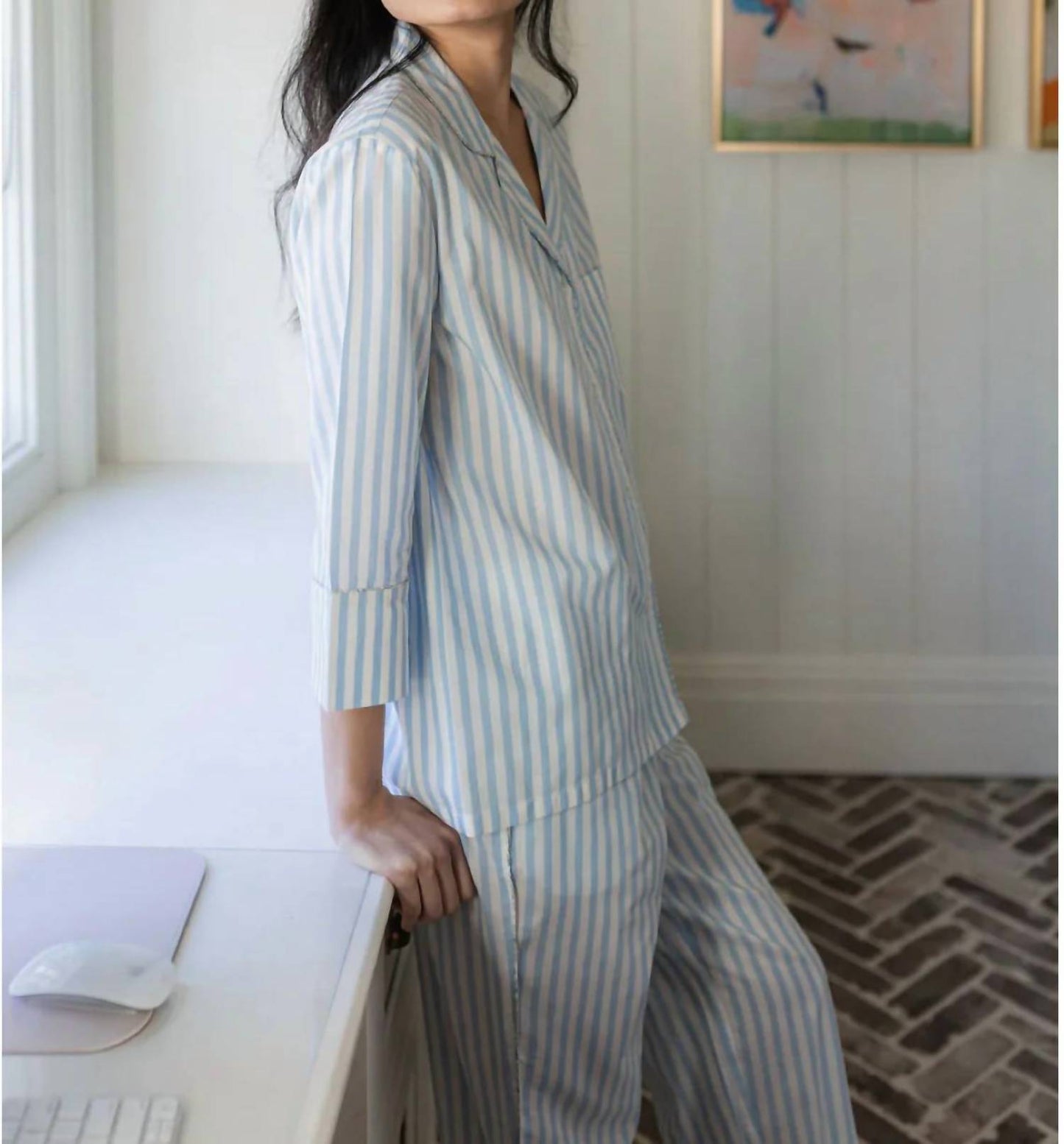 Button-front Top And Capri Pants Pajama - Plus