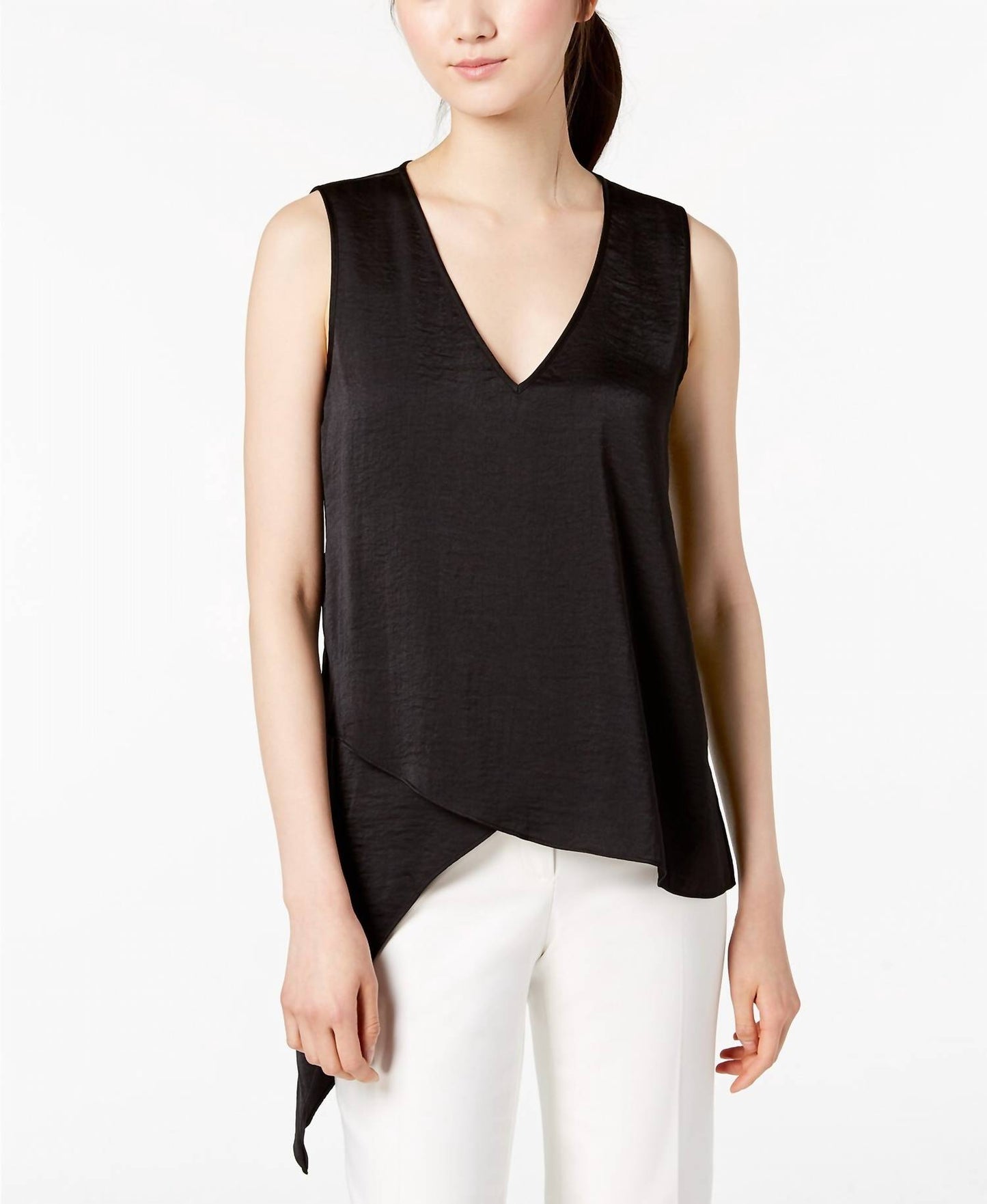 Women's Washed Satin V-neck Asymmetrical Blouse
