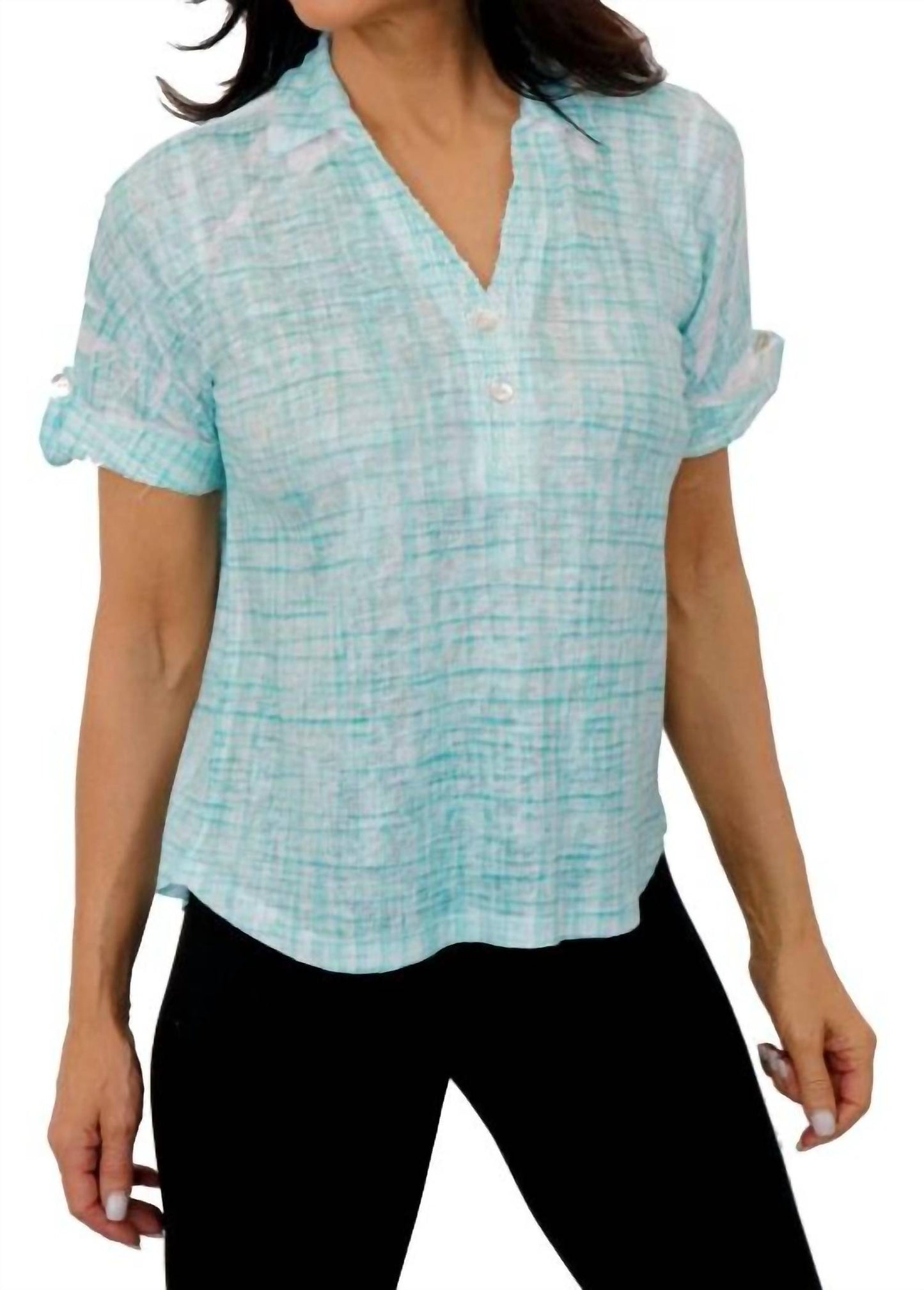 Weave Print Cuff Sleeve Top