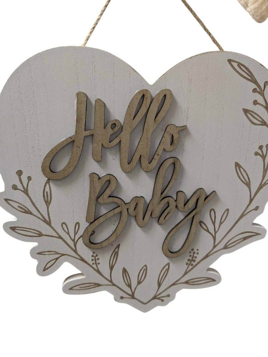 Young's Inc - Hello Baby Wood Heart Wall Sign - Rack Hunt -