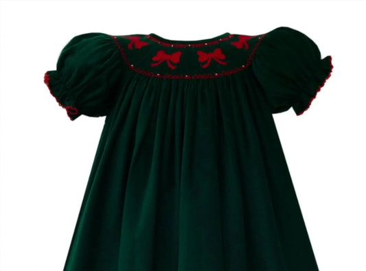 Anavini - Girl's Corduroy Short Sleeve Bows Bishop Dress - Rack Hunt
