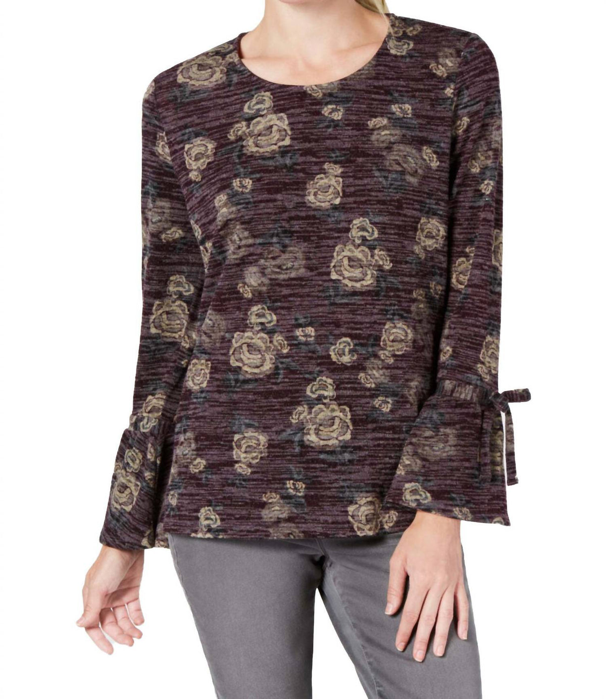 Women's Petite Floral Print Bell Sleeves Blouse