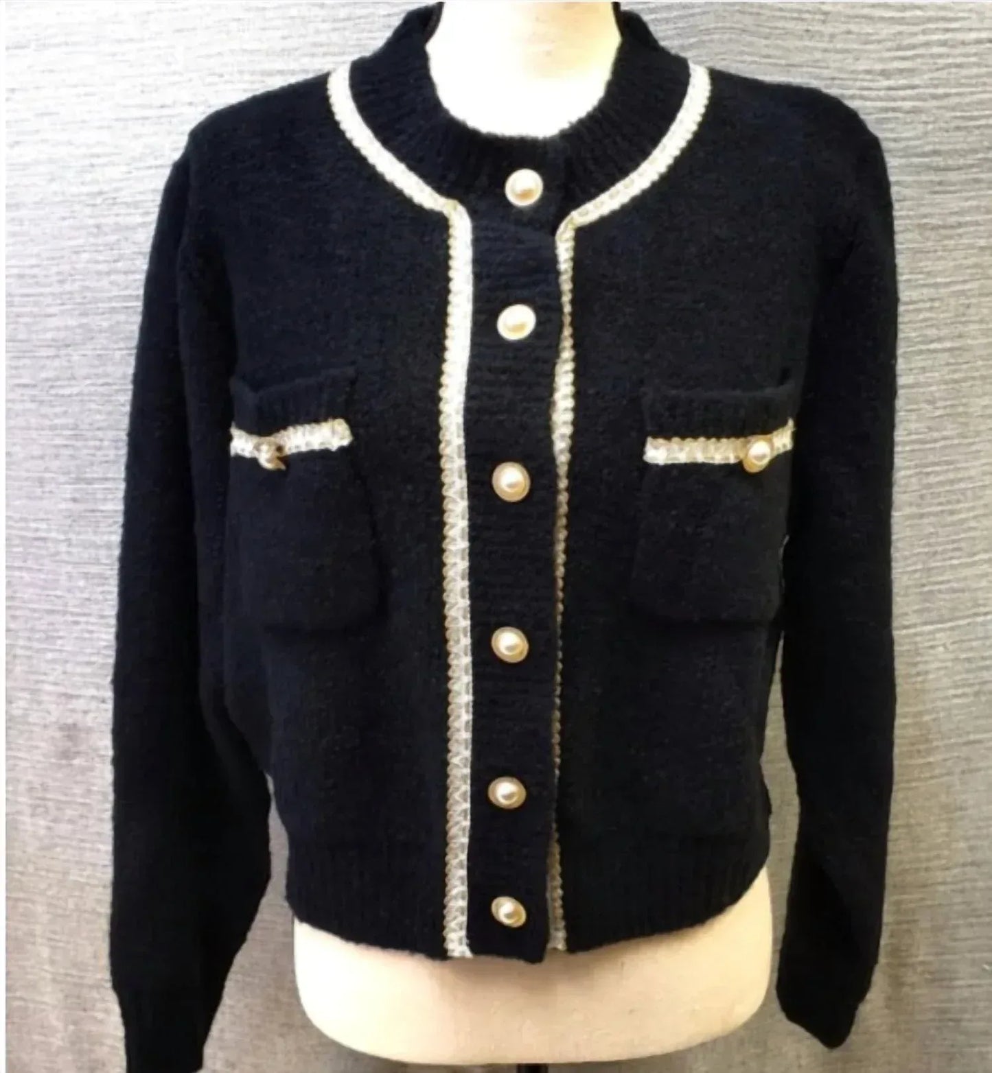 Urban Revivo - Faux Pearl Tweed Cropped Knitted Cardigan - Rack Hunt