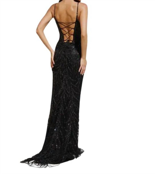 Scoop Neckline Beaded Sheath Slit Dress